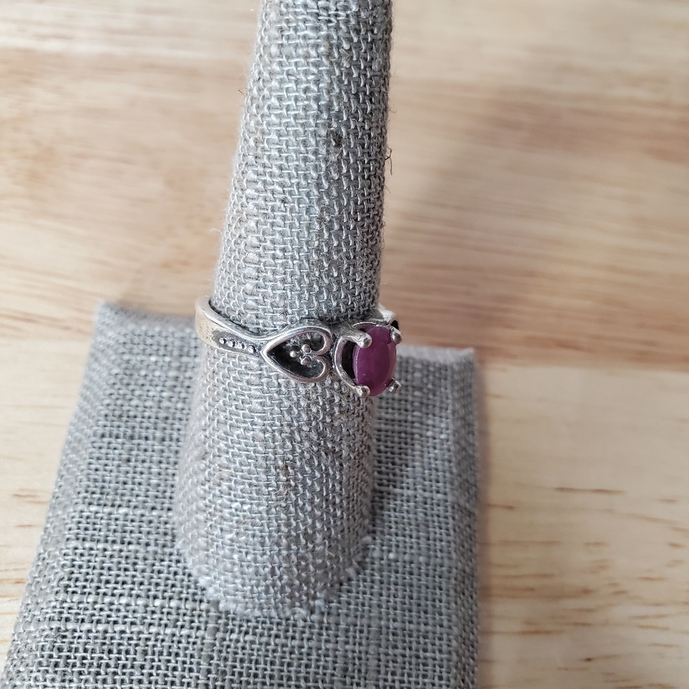 Avon Sterling Silver Ring Ruby Open Work Heart De… - image 4